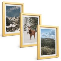 BILDER SET 3er Set - 20x30 cm Goldrahmen - Berge, Schnee, Hirsche, Waldlandschaft - Goldfarben, Kunststoff (20/30cm) - TULUP