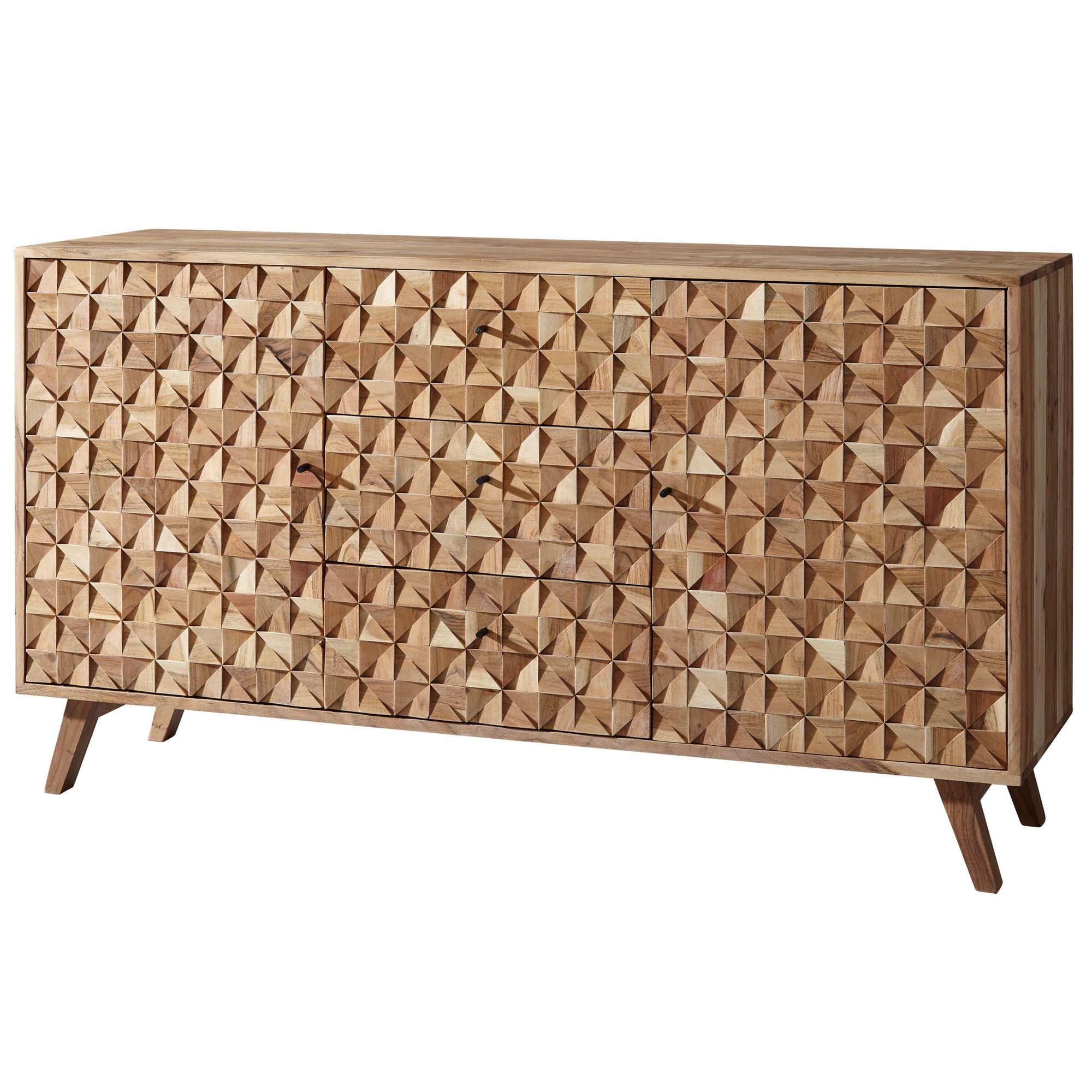 SIDEBOARD – ALME, Akazie Massivholz, 140x78,5x40 cm, Landhausstil, 3 Schubladen, 2 Türen - Braun, Akazienholz/Holz (140/79/40cm) - KADIMA DESIGN