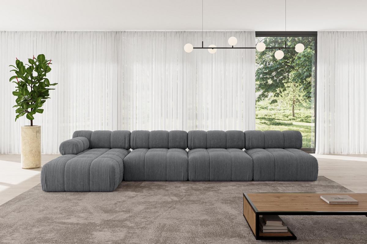 ECKSOFA modulares Sofa Razon-L3 - 380x160x70 cm Dunkelgrau Cord - Dunkelgrau, Holzwerkstoff/Textil (380/160cm) - ALTDECOR