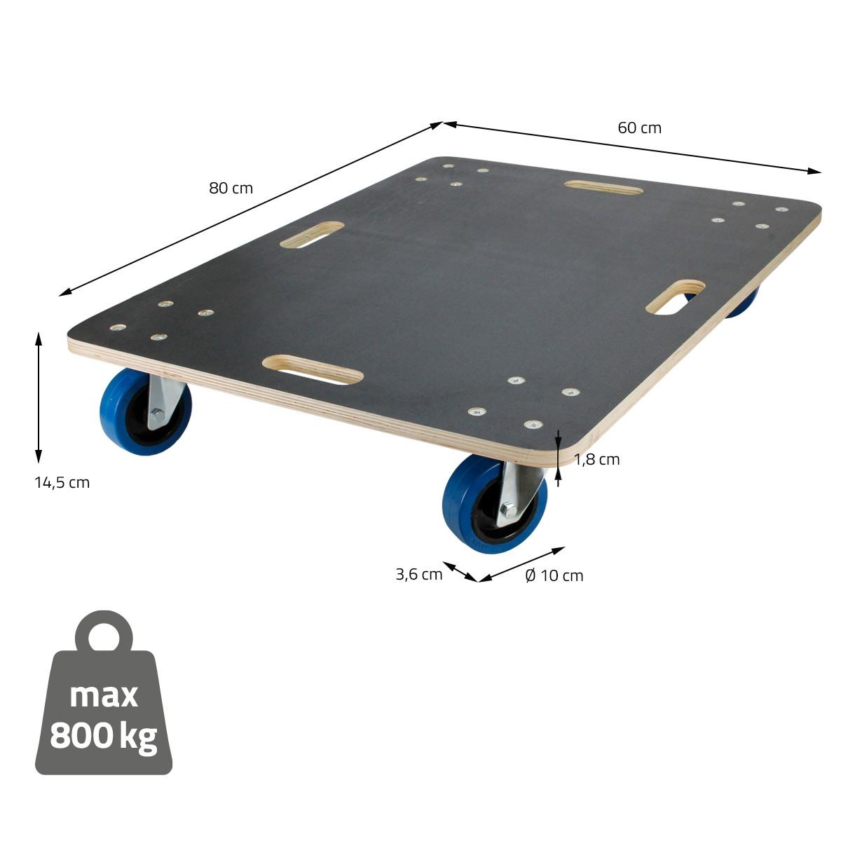 TRANSPORTROLLER 2er Set mit 4 Rollen 60x80 cm Traglast 800kg Siebdruck Holzplatte Black - Anthrazit, Holzwerkstoff (80/60/14.5cm) - ECD-Germany
