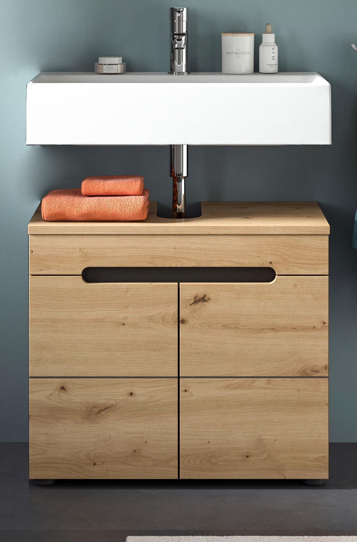 WASCHBECKENUNTERSCHRANK Eiche, grau 63 cm, Waschtisch mit Soft-Close - Eiche Artisan/Grau, Holz/Holzwerkstoff (63/55/34cm) - Inn.Furn