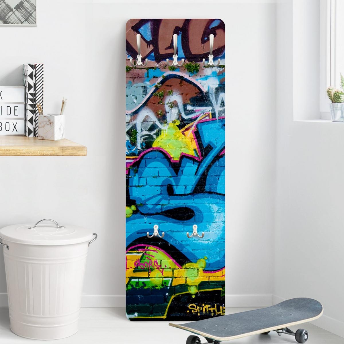WANDGARDEROBE - Colours of Graffiti 34/105 cm - Blau, Holzwerkstoff (34/105/1.6cm) - Bilderwelten