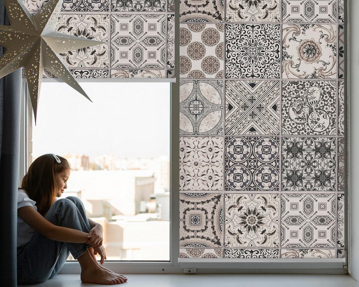 INNENROLLO - Fensterrollo - Rollo - 100x100 cm - Portugiesische Muster - Grau, Kunststoff (100/100/0.5cm) - TULUP