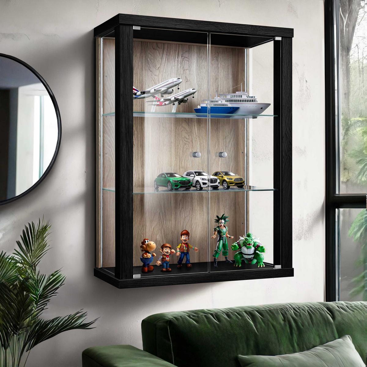 HÄNGEVITRINE 25/60/80 cm mit 2 höhenverstellbaren Glasböden - Transparent/Silberfarben, Glas/Holzwerkstoff (60/80/25cm) - K-Möbel