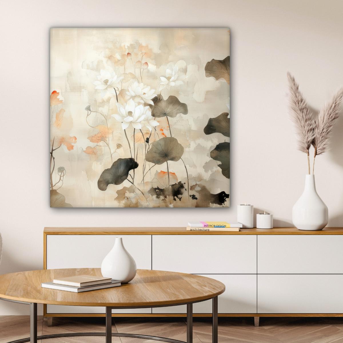 LEINWANDBILD Blumen - Japandi - Wabi sabi Deko Groß 90x90 cm - Sandfarben, Textil (90/90cm) - MuchoWow