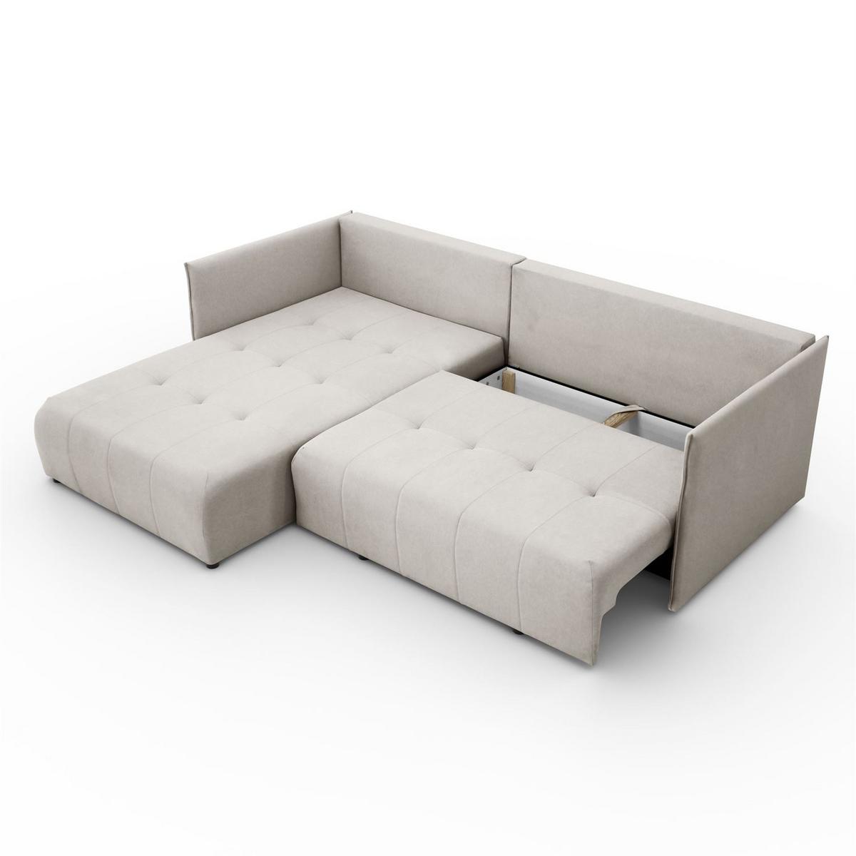 ECKSOFA APOLLO L mit Schlaffunktion und Bettkasten – linke Seite - Ecru, Textil (246/188cm) - Lookway