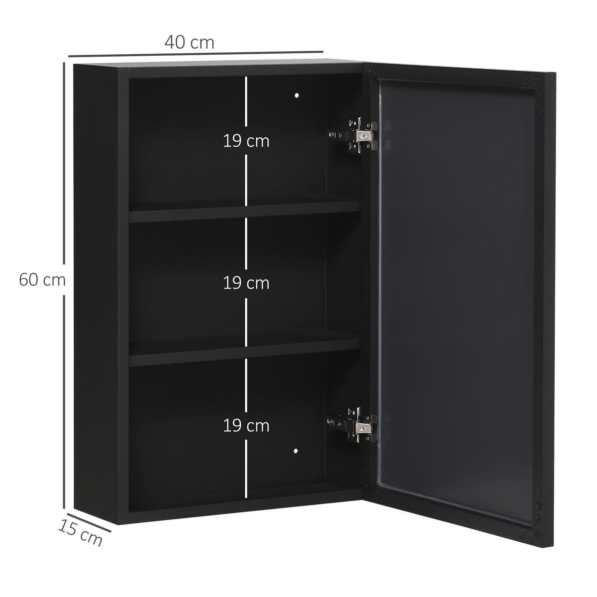 SPIEGELSCHRANK mit 3 Schichten, für Badezimmer, Schlafzimmer, Edelstahl, Schwarz - Schwarz, Glas (40/60/15cm) - Kleankin