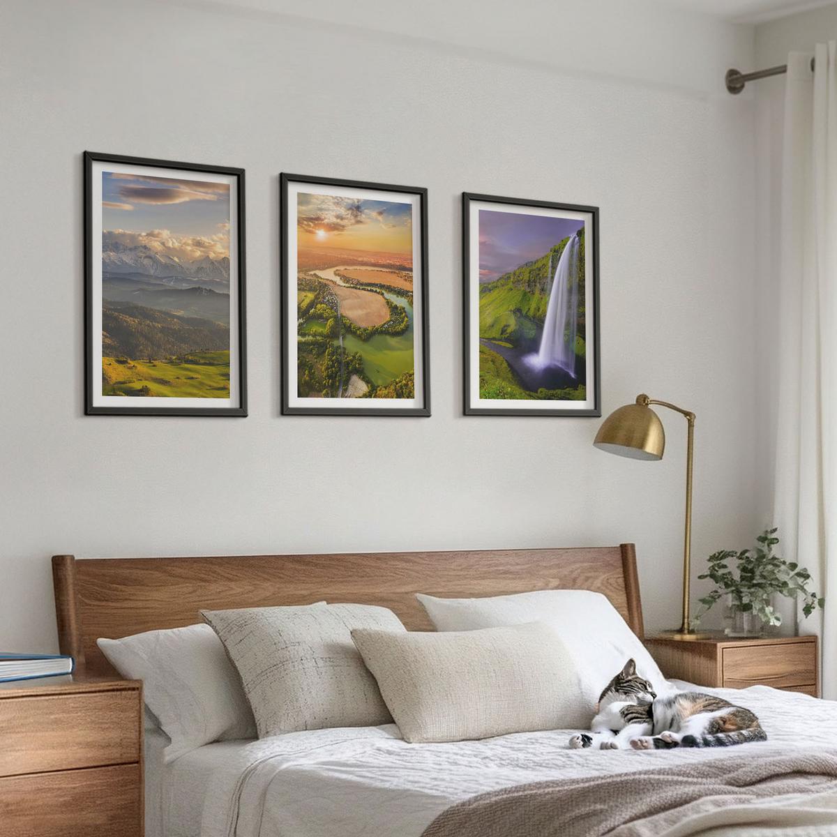 BILDER SET 3er Set - 40x60 cm Schwarzer Rahmen - Gebirgsflüsse, Wasserfälle, Natur - Schwarz, Kunststoff (40/60cm) - TULUP
