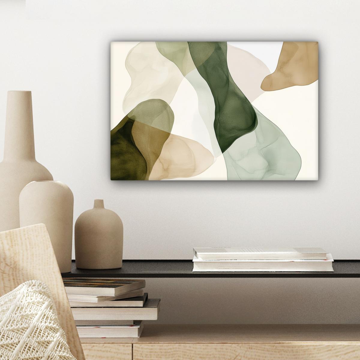 LEINWANDBILD Japandi - Abstrakt - Grün Deko Schlafzimmer 30x20 cm - Salbeigrün, Textil (30/20cm) - MuchoWow