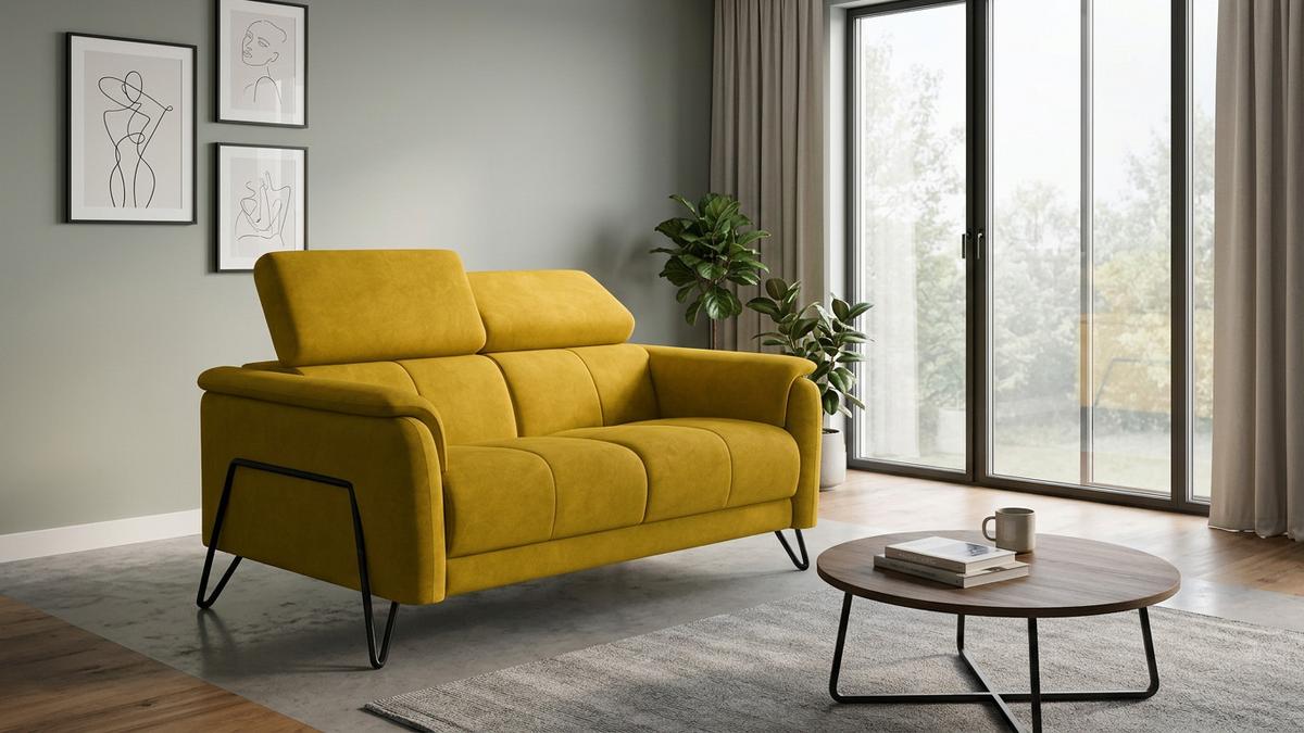 SOFA RODEN 2-Sitzer, dunkegelb, Veloursstoff - Gelb, Holz/Textil (152/82/103cm) - Wozimo