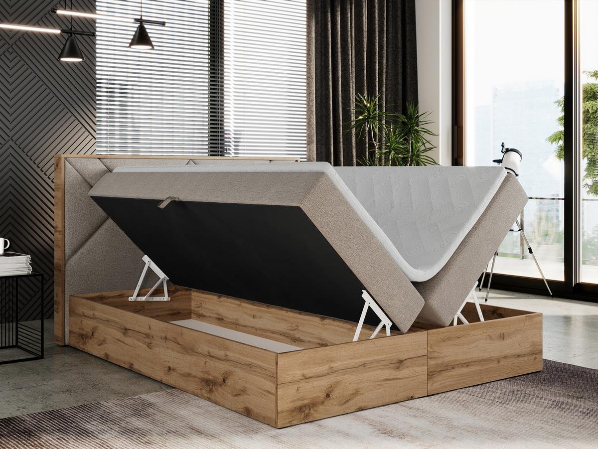 BOXBETT GUNAR - 120/200 Beige Struktur - H4 - Beige, Holz/Textil (120/200cm) - MKS