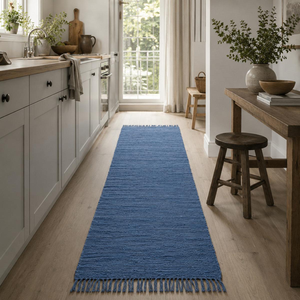 BAUMWOLLE NATUR TEPPICH LÄUFER JOLLY COTTON - Dunkelblau, Textil (90/160cm) - Pergamon