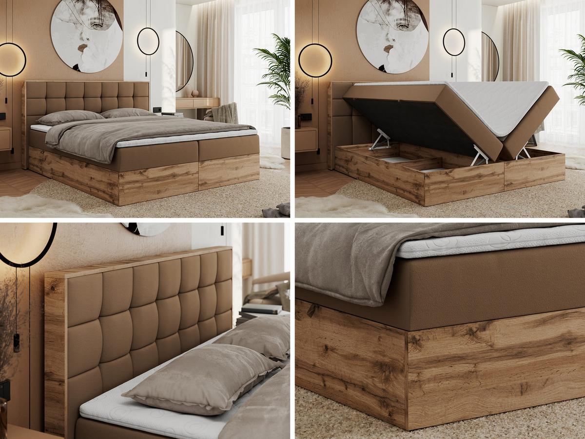BOXBETT ALBERO 1 - 160/200 Braun Kunstleder - H4 - Braun, Holz/Textil (160/200cm) - MKS