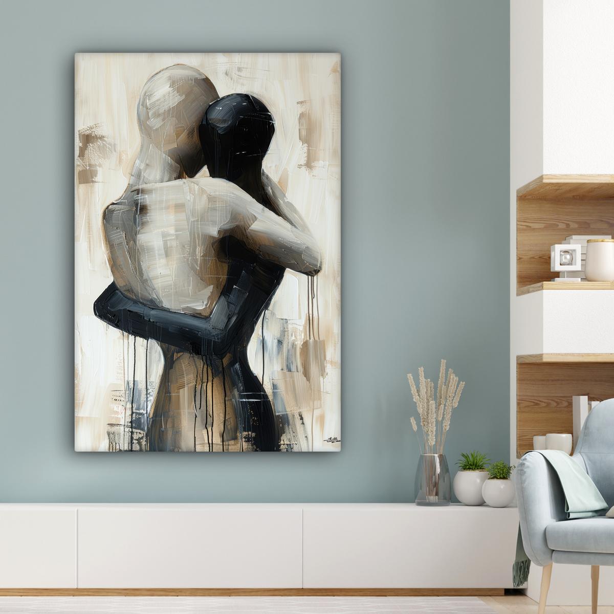 LEINWANDBILD Abstrakt - Liebe - Schwarz und weiß - Modern Deko Groß 90x140 cm - Schwarz, Textil (90/140cm) - MuchoWow