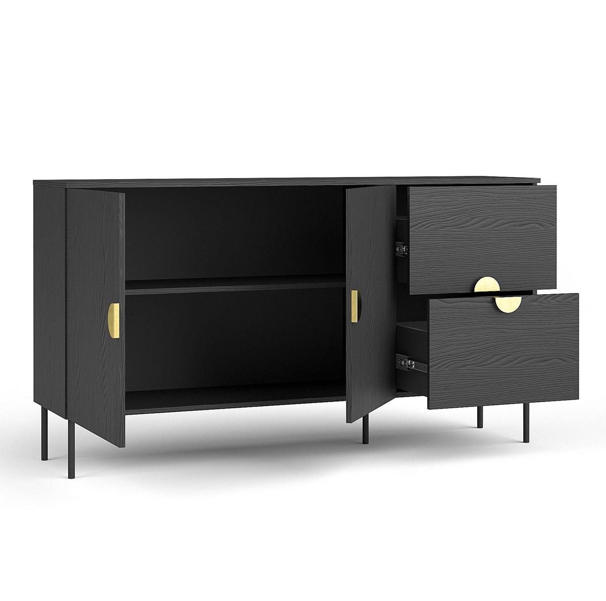 SIDEBOARD Brunelli 2T 2S Dunkelgrau 160/87,6/40 cm – mit geräumigen Schubladen - Dunkelgrau/Schwarz, Holzwerkstoff/Metall (160/87.6/40cm) - AX Living