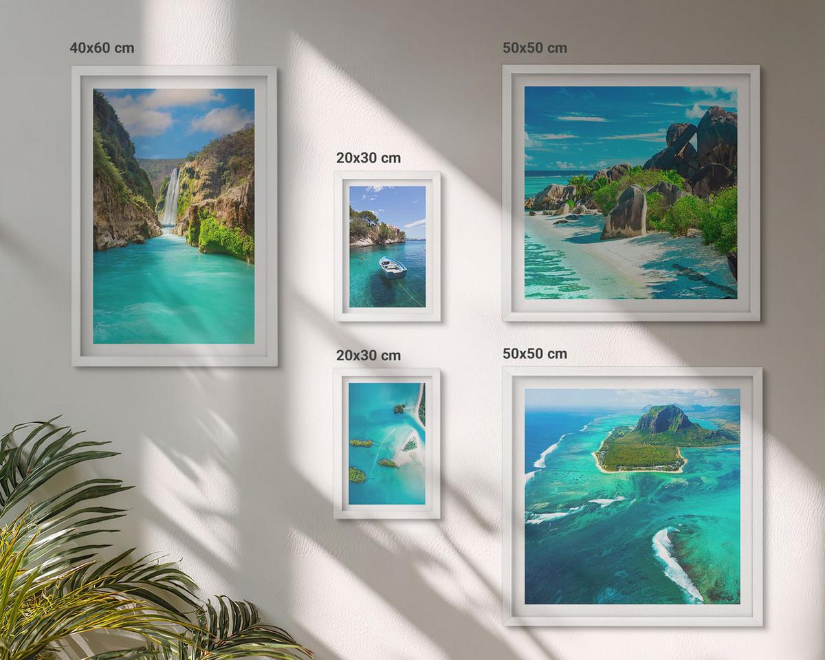 BILDER SET 5er Set - 50x50 cm & 20x30 cm & 40x60 cm Weißer Rahmen - Seeboote Hirsche Berge - Weiß, Kunststoff (40/60cm) - TULUP