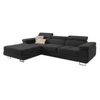 ECKSOFA ELMA L-S Schwarz Velours-Stoff mit Schlaffunktion - Silberfarben/Schwarz, Holz/Textil (280/205cm) - MASSENO