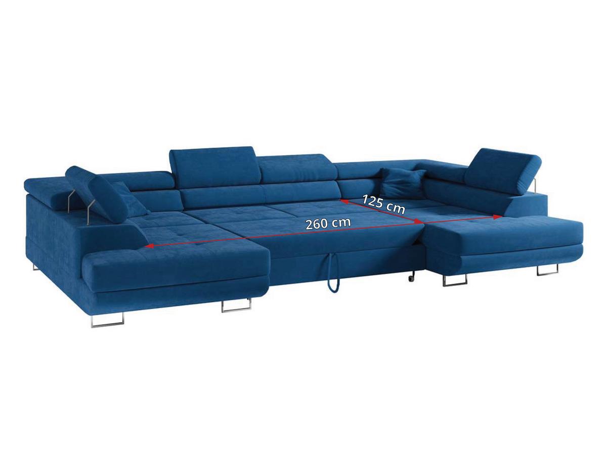 WOHNLANDSCHAFT GUSTAW U Dunkelblau Velvet - Türkis/Silberfarben, Textil/Metall (340/55/205cm) - MKS