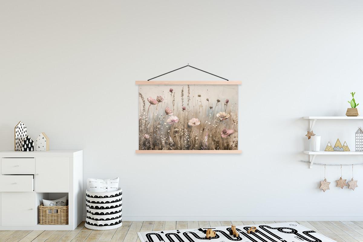 POSTER MIT MAGNETLEISTEN Blumen - Rosa - Modern - Beige Magnetleiste 120x80 cm - Beige, Textil (120/80/0.15cm) - MuchoWow
