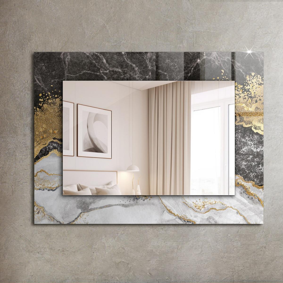 SPIEGEL 80 x 60 cm Rechteckig mit Aufdruck - Schwarz, Glas (80/60/0.4cm) - TULUP