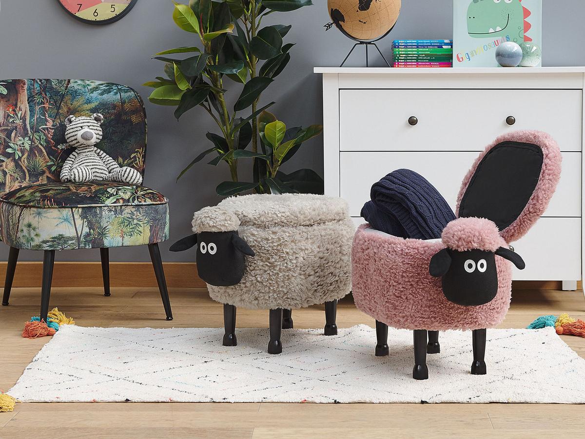 TIERHOCKER Rosa Sheep 35/55/40 cm - Pink, Kunststoff/Textil (55/40/35cm) - Beliani