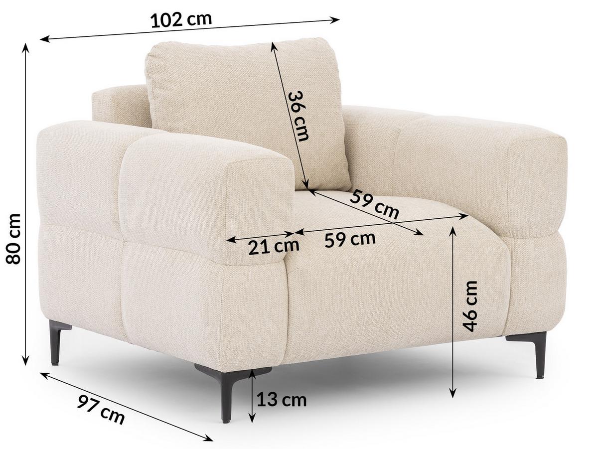SESSEL Cardea in Bubble-Optik aus weichem Hellbeige Strukturstoff mit hohem Sitzkomfort - Beige/Schwarz, Holz/Textil (102/80/97cm) - S-Style Möbel