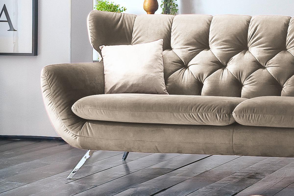 SOFA CHARME Braun Velvet - Silberfarben/Braun, Textil/Metall (200/94/95cm) - KAWOLA
