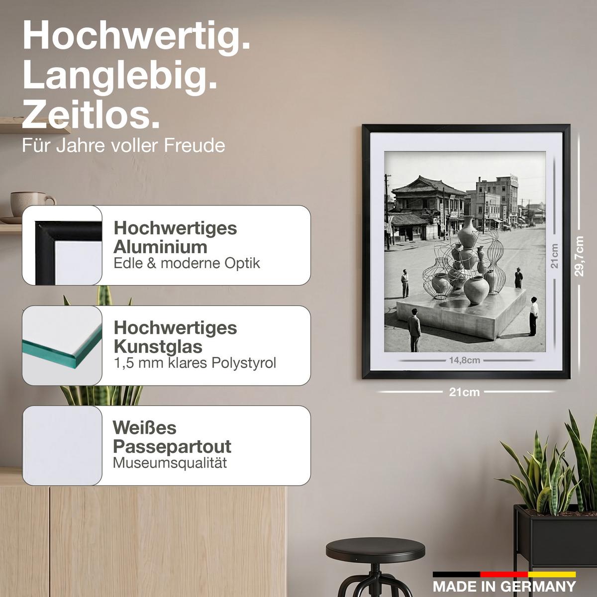 ALUMINIUM BILDERRAHMEN DIN A5 mit Passepartout - Schwarz, Metall (21/29.7/1.6cm) - K-Möbel