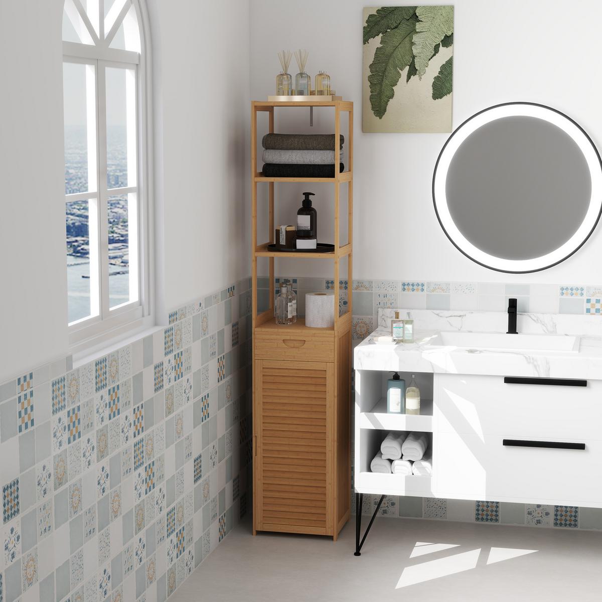 HOCHSCHRANK aus Bambus, 32 x 30 x 163 cm Naturholz - Naturfarben, Naturmaterialien (30/163/32cm) - Kleankin