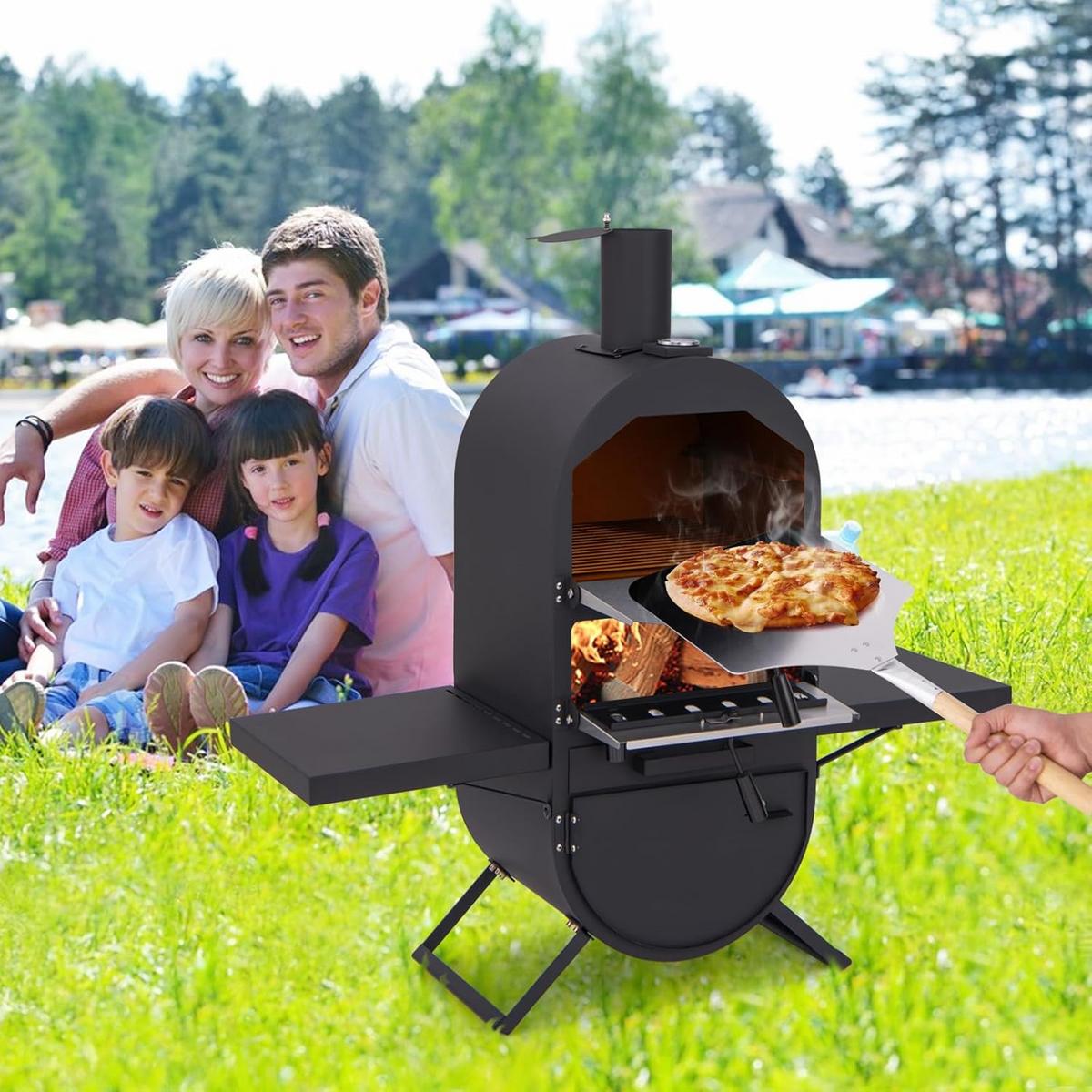 PIZZAOFEN Schwarz - Schwarz, Metall (98/98/31cm) - COSTWAY