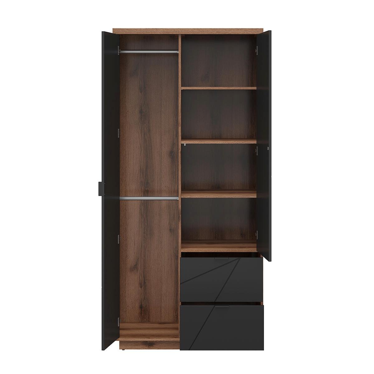 SCHRANK 2 Türen Sven Schwarz und Holz - Schwarz, Holzwerkstoff (94/201/57cm) - Petits-meubles