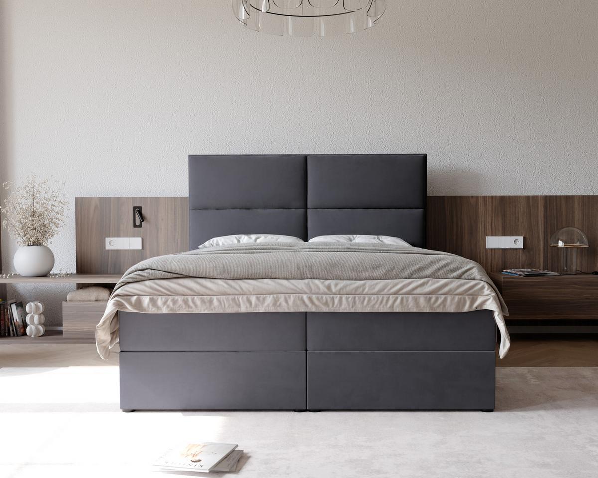 BOXBETT ORFEO 180/200 cm mit Matratze und Topper, Dunkelgrau - Dunkelgrau, Textil (180/200cm) - Idohome