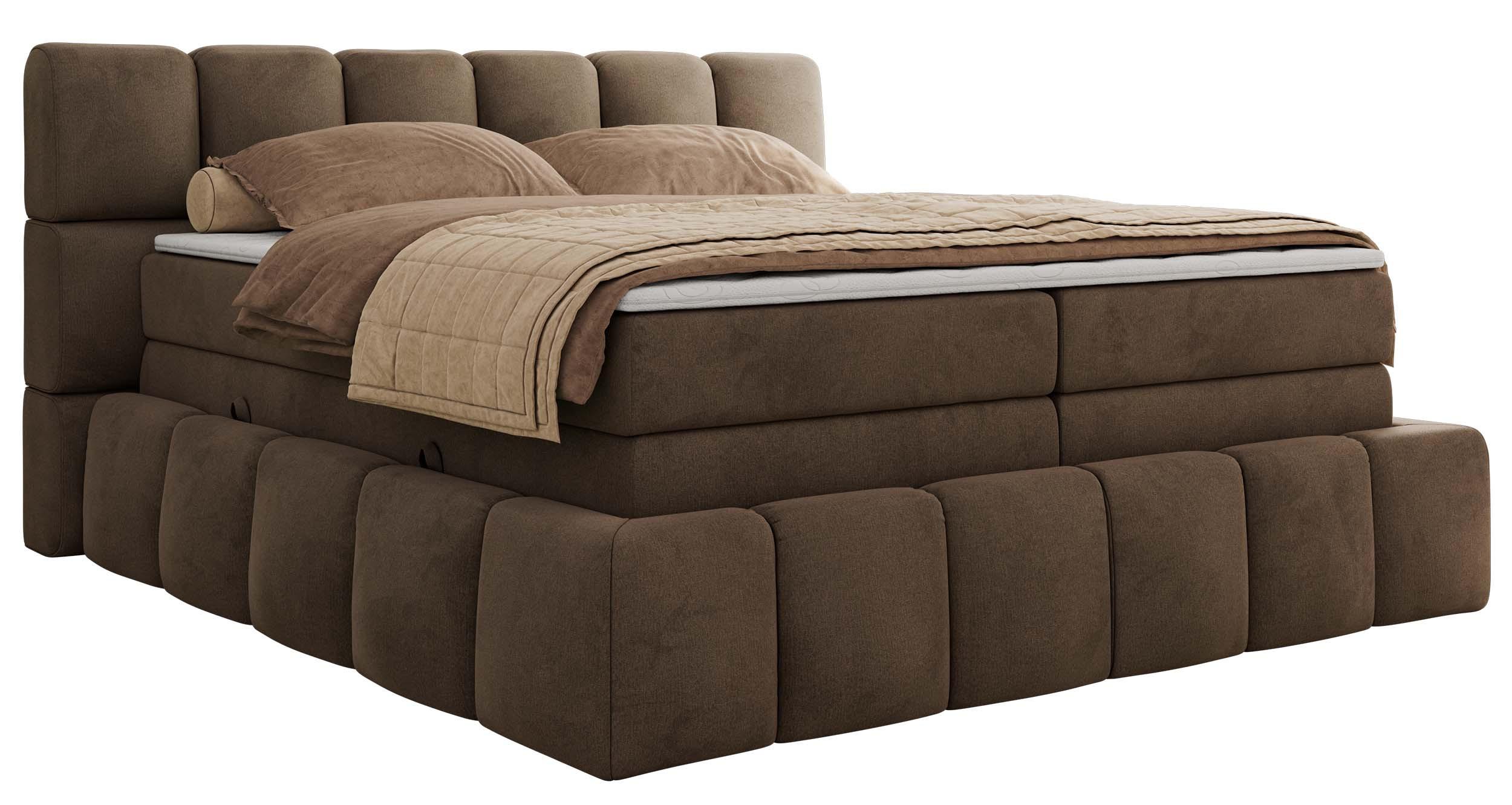 BOXSPRINGBETT NIRA KING 160/200 Braun Velvet - H3 - Braun, Holz/Textil (160/200cm) - MKS
