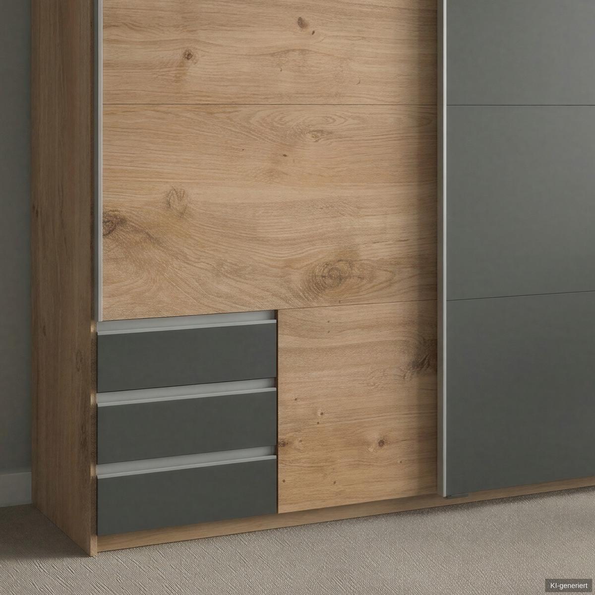 SCHWEBETÜRENSCHRANK 2-türig B179/H198/T65 cm, Kleiderschrank in Eiche Dekor, 1x Tür & sichtbare Schubkästen in Grafit / 22692 - Eichefarben/Graphitfarben, Holz/Holzwerkstoff (179/198/65cm) - luma-home