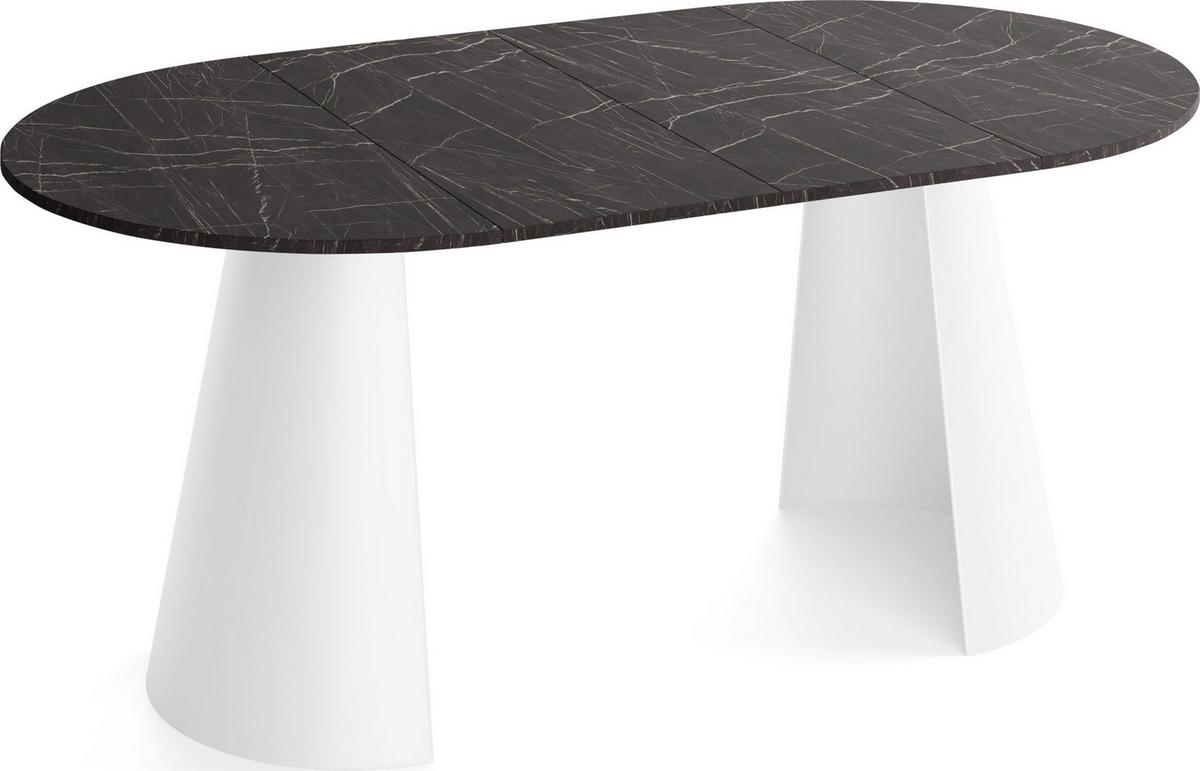 ESSTISCH Lamio runder ausziehbarer, Marmor Schwarz 120-200/120/76 cm - Anthrazit/Weiß, Holzwerkstoff/Metall (120/196/76cm) - WFL GROUP