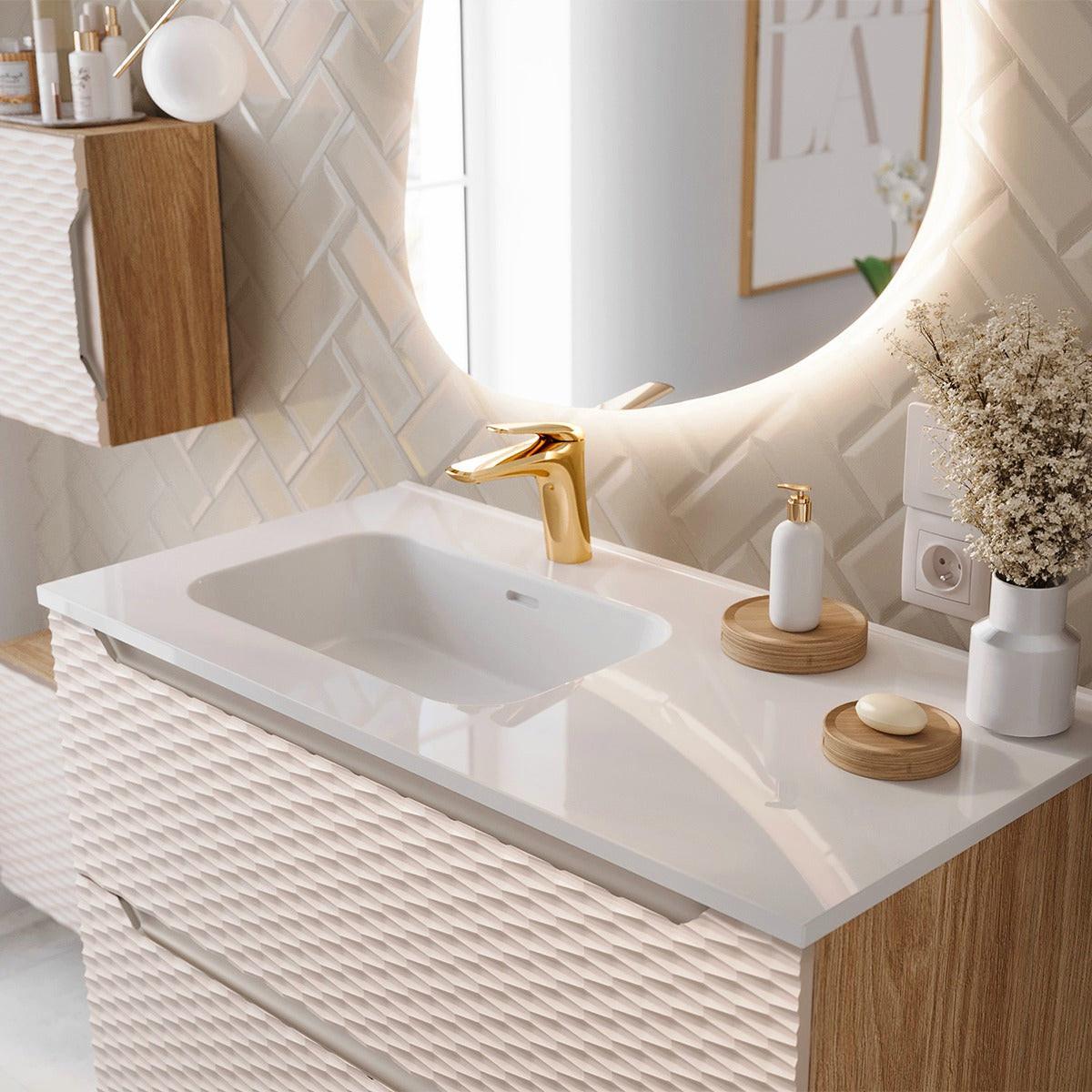 WASCHTISCH 90cm Elora Beige und Holz - Beige, Holzwerkstoff (90/57/46cm) - Petits-meubles