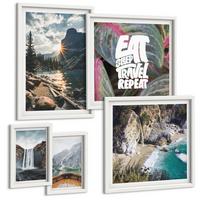 BILDER SET 5er Set - 50x50 cm & 20x30 cm & 40x60 cm Weißer Rahmen - Wasserfall Bergreise Natur - Weiß, Kunststoff (40/60cm) - TULUP