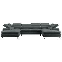 WOHNLANDSCHAFT PETER U Samt Dunkelgrau - Dunkelgrau/Schwarz, Textil/Metall (346/76/208cm) - MKS
