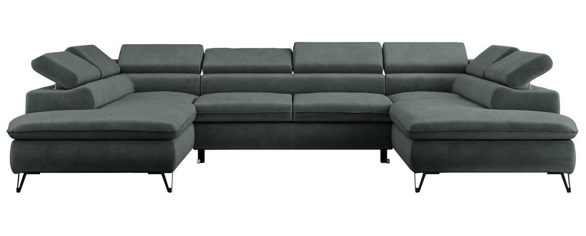 WOHNLANDSCHAFT PEDRO U Samt Dunkelgrau - Dunkelgrau/Schwarz, Textil/Metall (346/76/208cm) - MKS