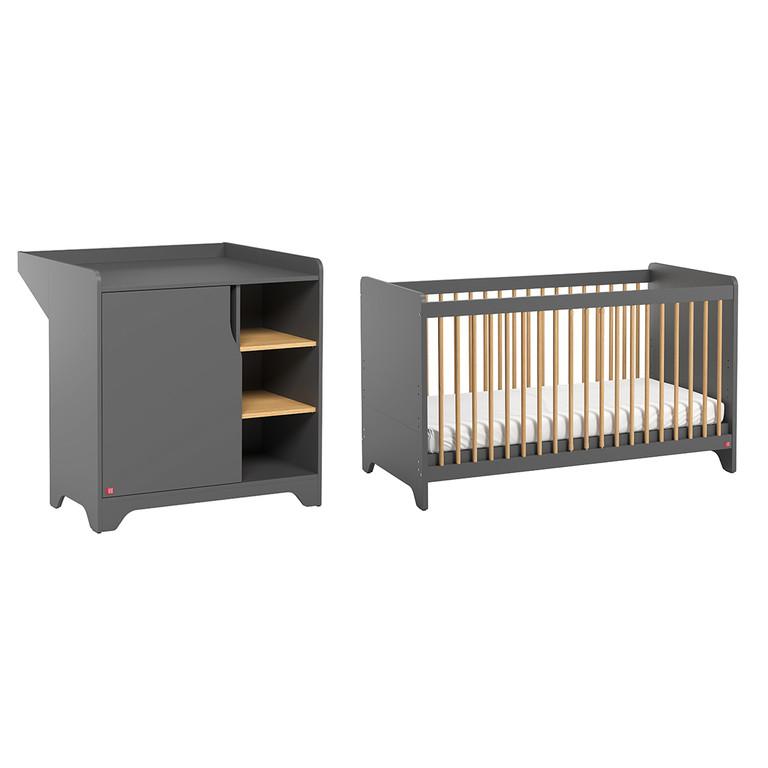 BABYZIMMER 2-teilig Grau und Holz - Grau, Holzwerkstoff (124.5/86/65cm) - Petits-meubles
