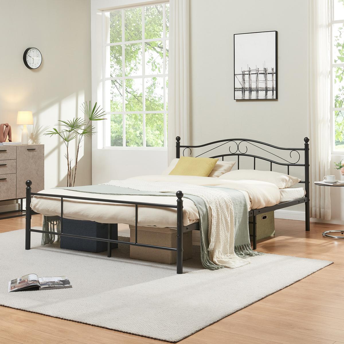 METALLBETT Florenz - Schwarz, Metall (140/200cm) - [en.casa]