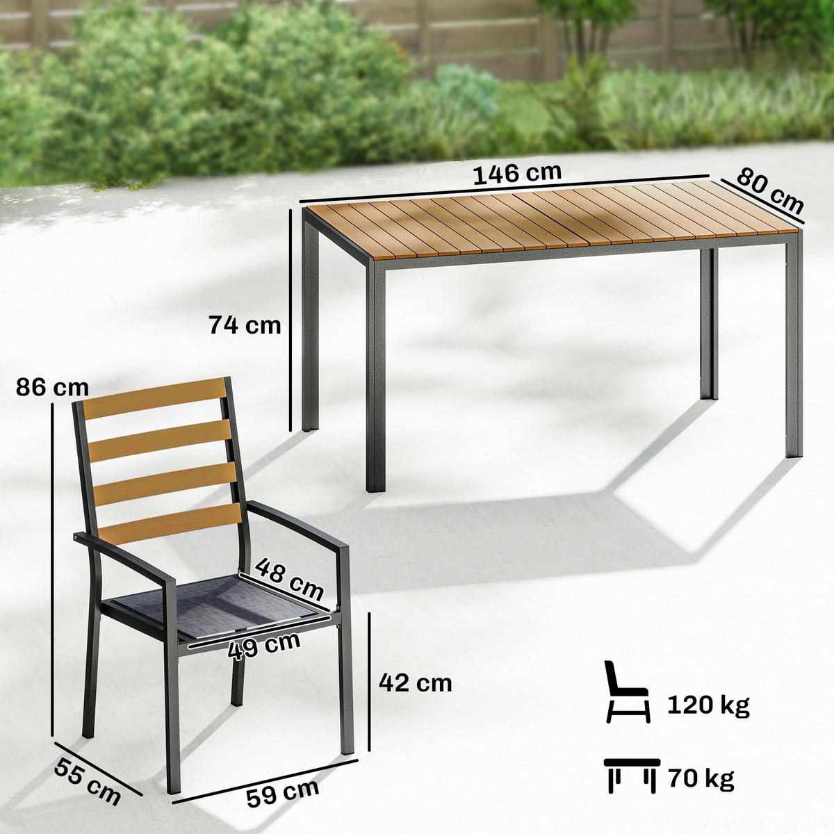 GARTENGARNITUR 7ER-SET aus Verzinktem Stahl Naturholz - Dunkelgrau/Hellgrau, Textil/Metall - Outsunny