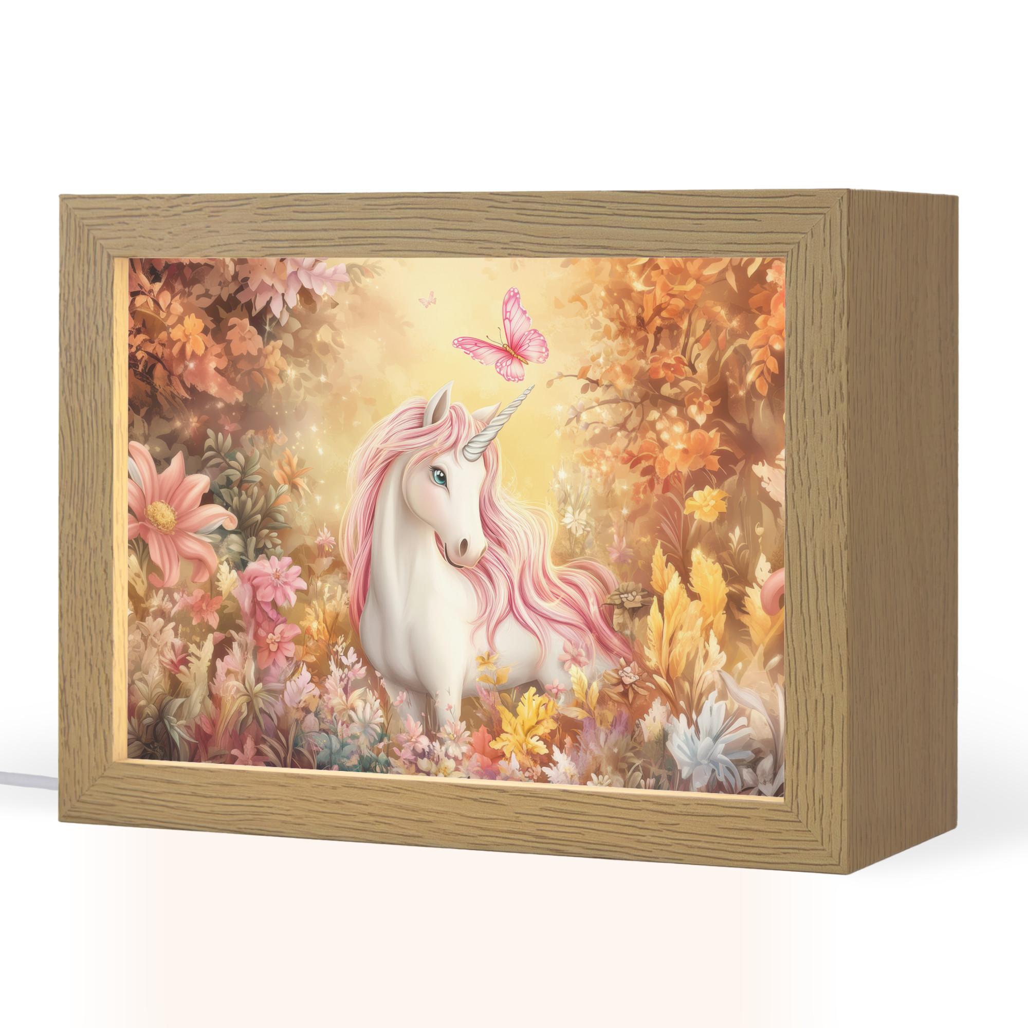 NACHTTISCHLAMPE Einhorn - Blumen - Schmetterling - Rosa 20x15 cm - Beige, Holzwerkstoff (8/20/15cm) - OnlyWow