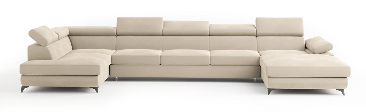 WOHNLANDSCHAFT MONTIVA Creme Velours-Stoff mit Schlaffunktion - Creme, Holz (410/89/190cm) - MASSENO
