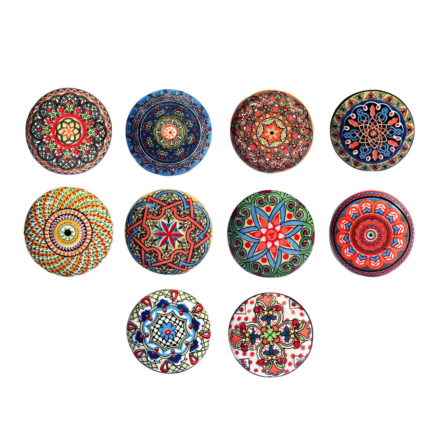 KERAMIKKNÖPFEN Set mit 10 mit verschiedenen floralen Vintage-Motiven 40 mm Durchmesser. - Beige, Keramik (4/4/6.9cm) - Nacnic