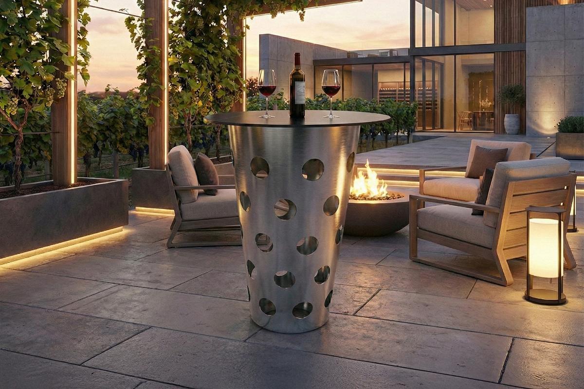 BARTISCH VINO Silber Metall - Silberfarben, Metall (80/80/111cm) - KAWOLA