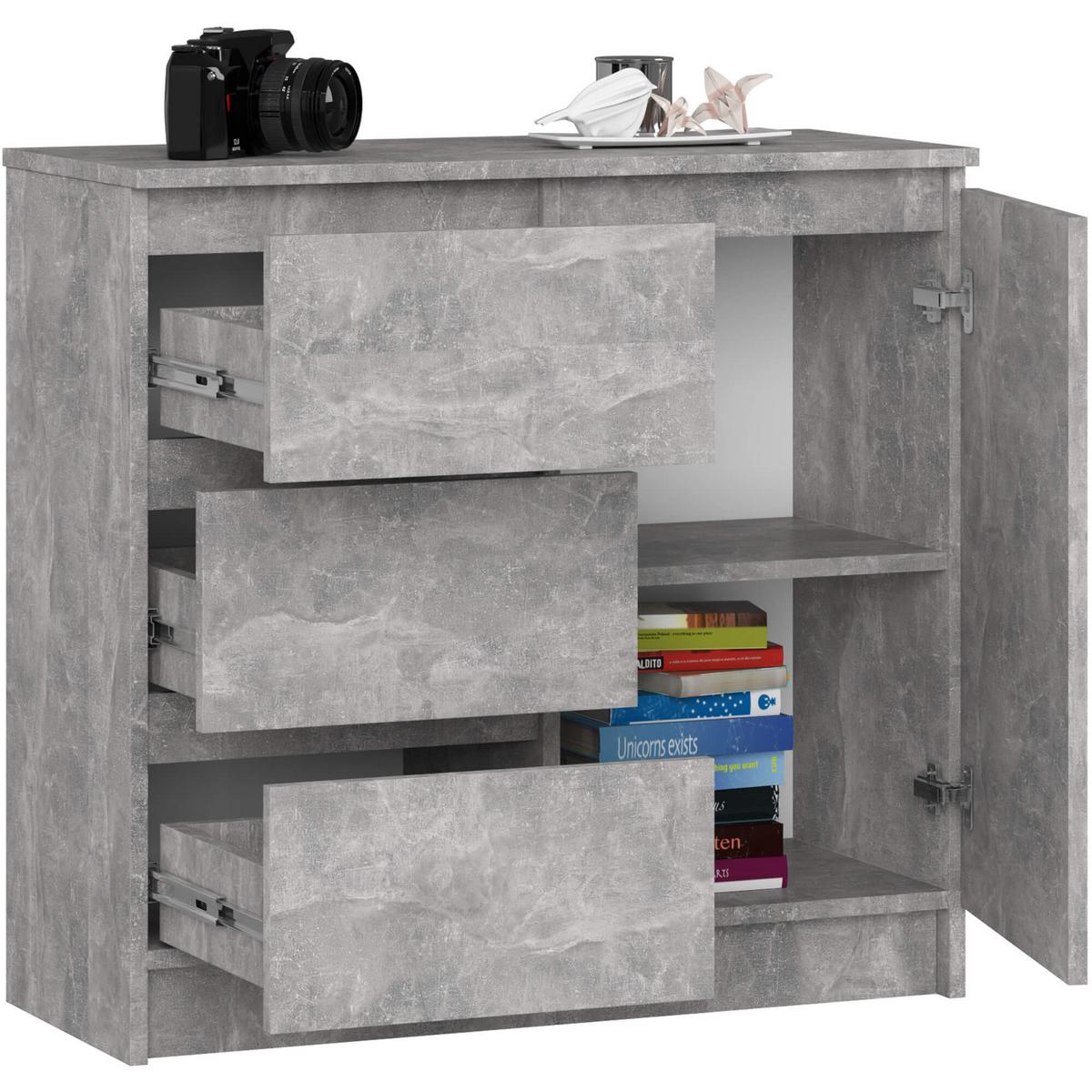 KOMMODE Beton 77/80/35 - Eiche Wotan, Holzwerkstoff (80/77/35cm) - RAUMHIRSCH FURNITURE