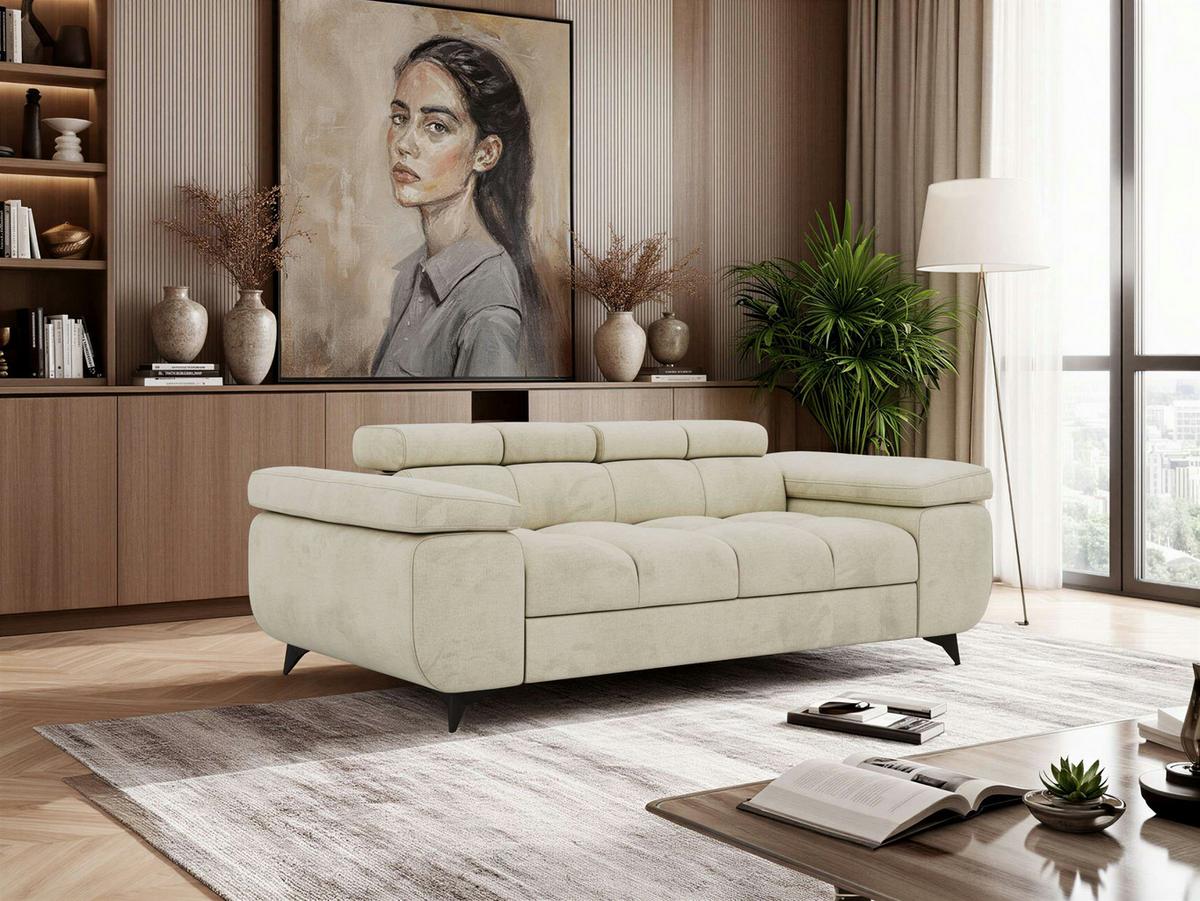 2-SITZER SOFA NIDELLO - Beige Velvet - Beige/Schwarz, Textil/Metall (194/70/97cm) - MKS