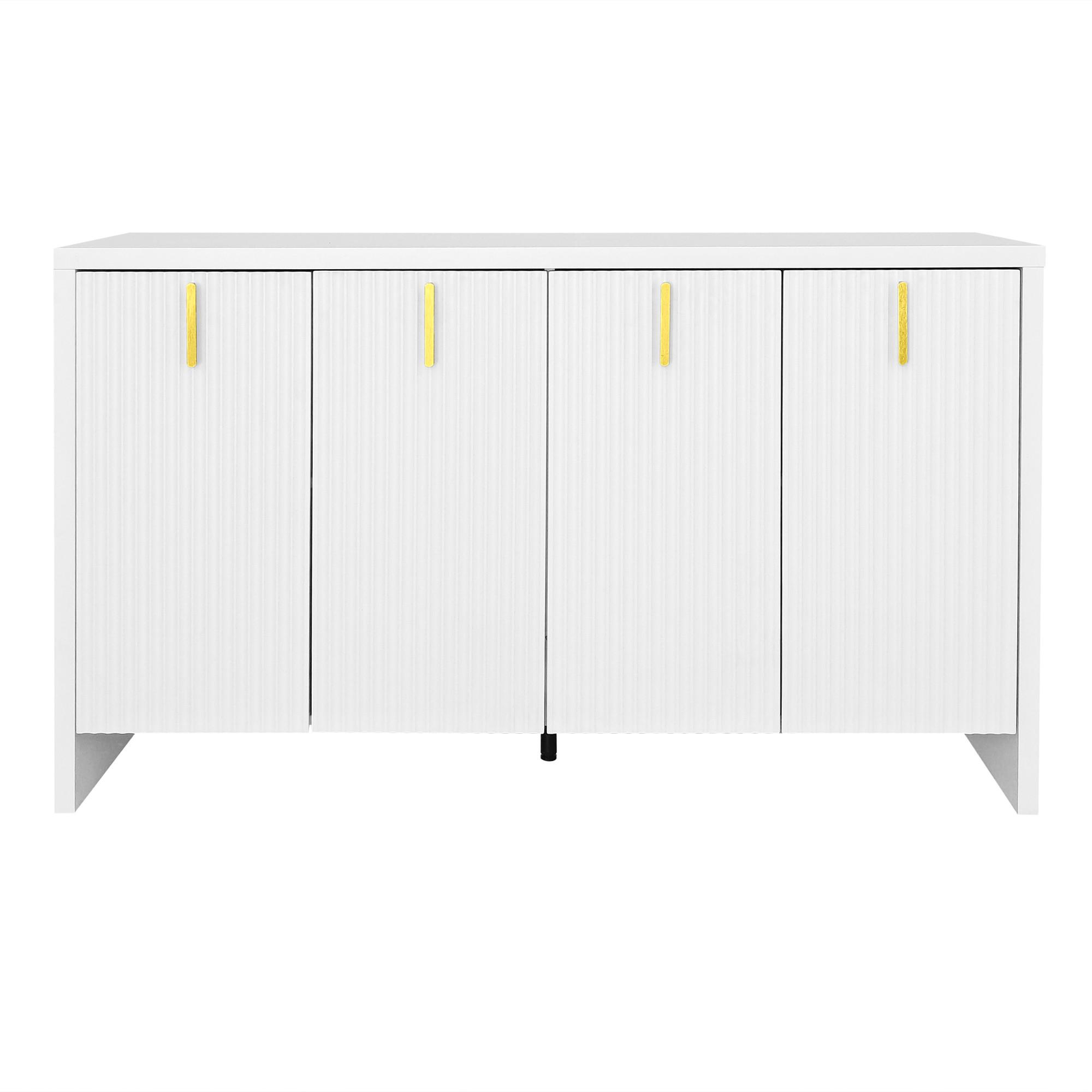 SIDEBOARD weiß & gold 140 cm mit Riffel-Optik & verstellbaren Böden - Weiß, Holzwerkstoff (140/80/38cm) - Urban Meuble