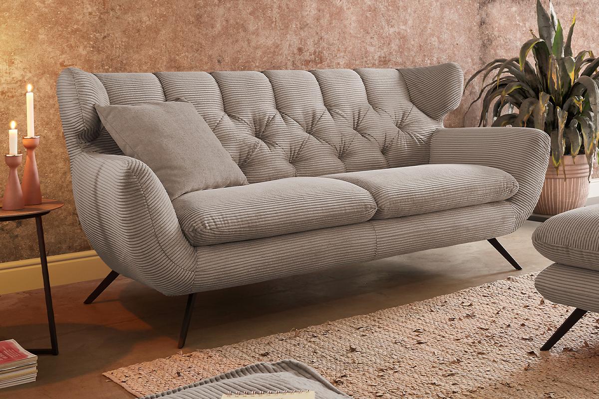 SOFA CHARME Taupe Cord - Taupe/Schwarz, Textil/Metall (225/94/95cm) - KAWOLA